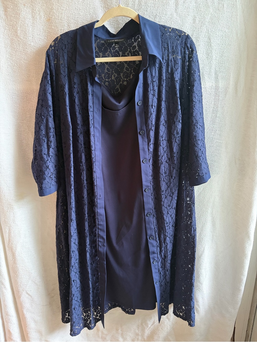 Lane Bryant Navy Lace Midi Dress with Button-Front Overlay